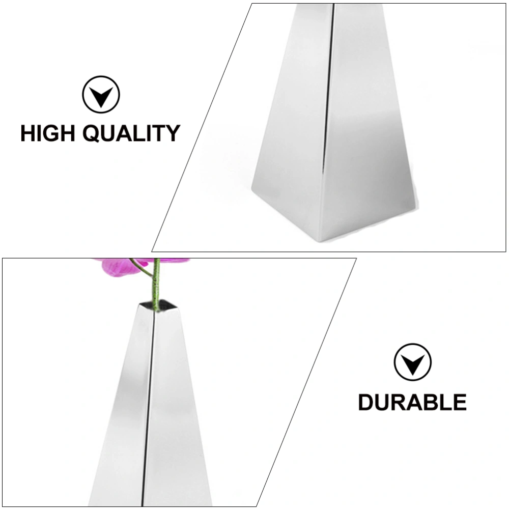 Pyramid Stainless Steel Vase Simple Modern Countertop Vase Home Decor (Silver)