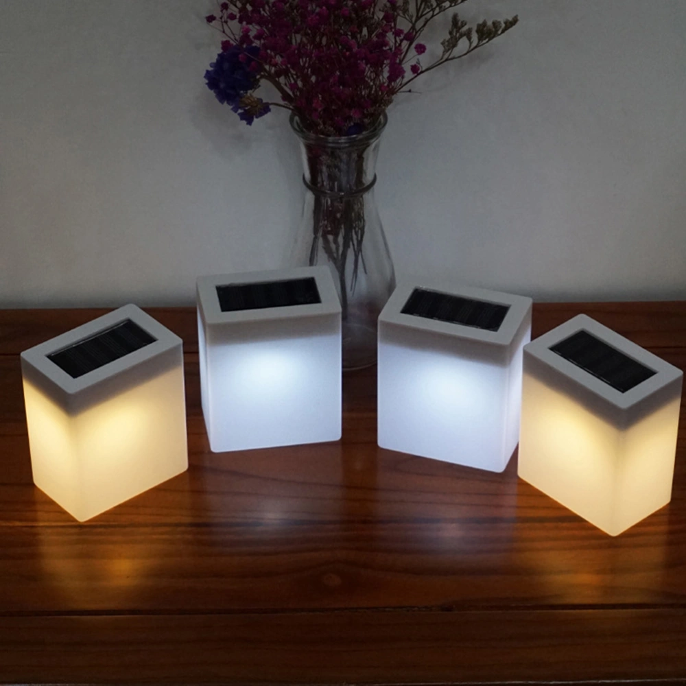 Solar Rechargeable LED Light Outdoor Indoor Waterproof Lamp Garden Bedroom Lamp Camping Outage LED Table Cube Night Light Home Decorative LED Light(Warm White)