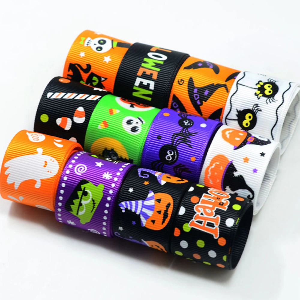 12 Yarn Halloween Ribbon DIY Printing Ribbon Craft Accessory for Hair Bow Gift Wrapping Art Craft Projects