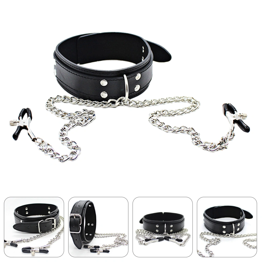 1Pc Leather Choker Collar Stimulating Clamp Chain Couple SM Sex Toys