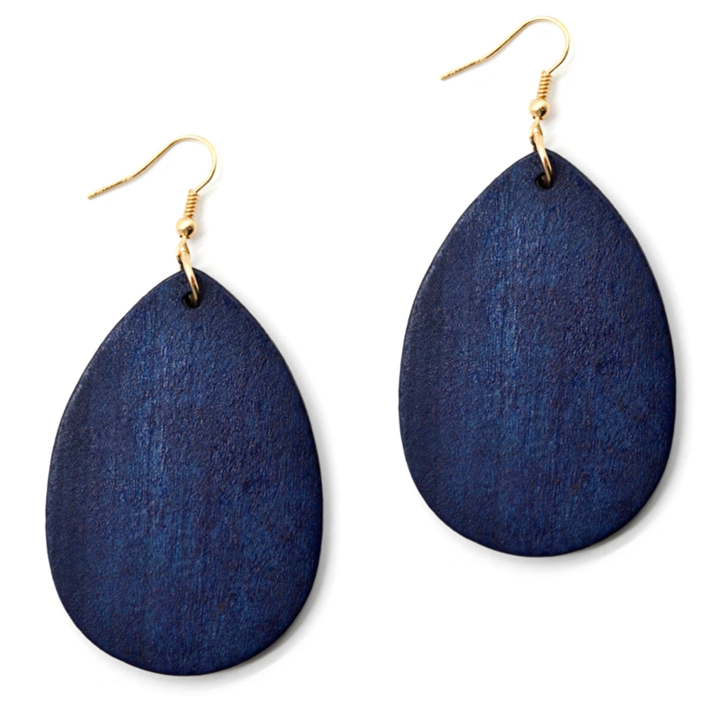 Stylish Personality Customized Teardrop Earrings Natural Wooden Ornaments for Women (Dark Blue)