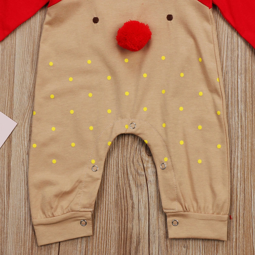 Newborn Baby Boys Girls Christmas Long Sleeve Red Nose Cartoon Reindeer Pajama Jumpsuit Stripe Hat Bodysuit Set Suitable for 18-24 Months(100cm)