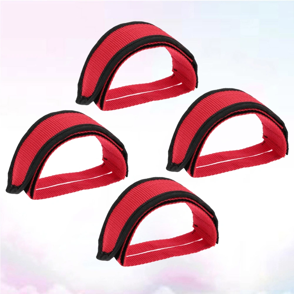 2 Pairs Anti-slip Bike Pedals Belt Fixed Gear Cycling Pedal Bands Feet Set With Straps Beam Adhesive Pedal Toe Clip Strap Belt (Red)