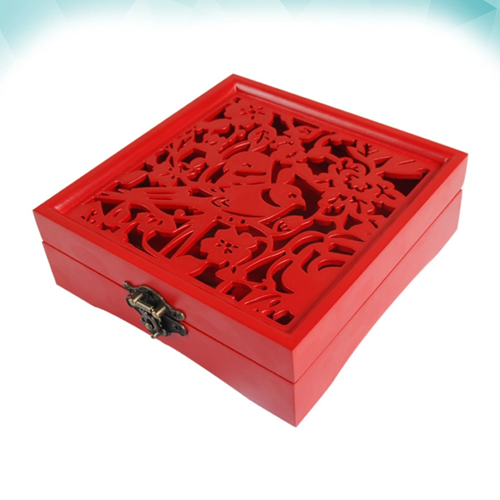 Wedding Souvenir Storage Box Chinese Style Carved Souvenir Case Wedding Presents Box for Home Party (Red)