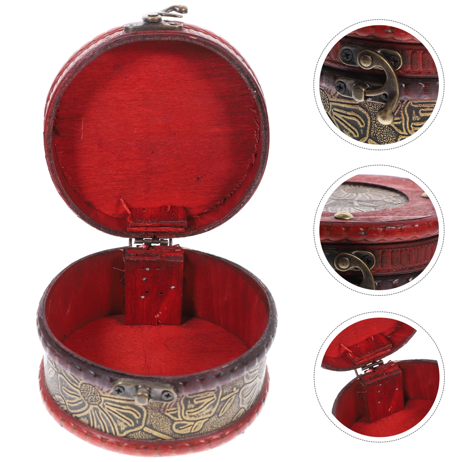 Round Jewelry Box Wooden Trinket Box Jewelry Case Retro Sundries Organizer