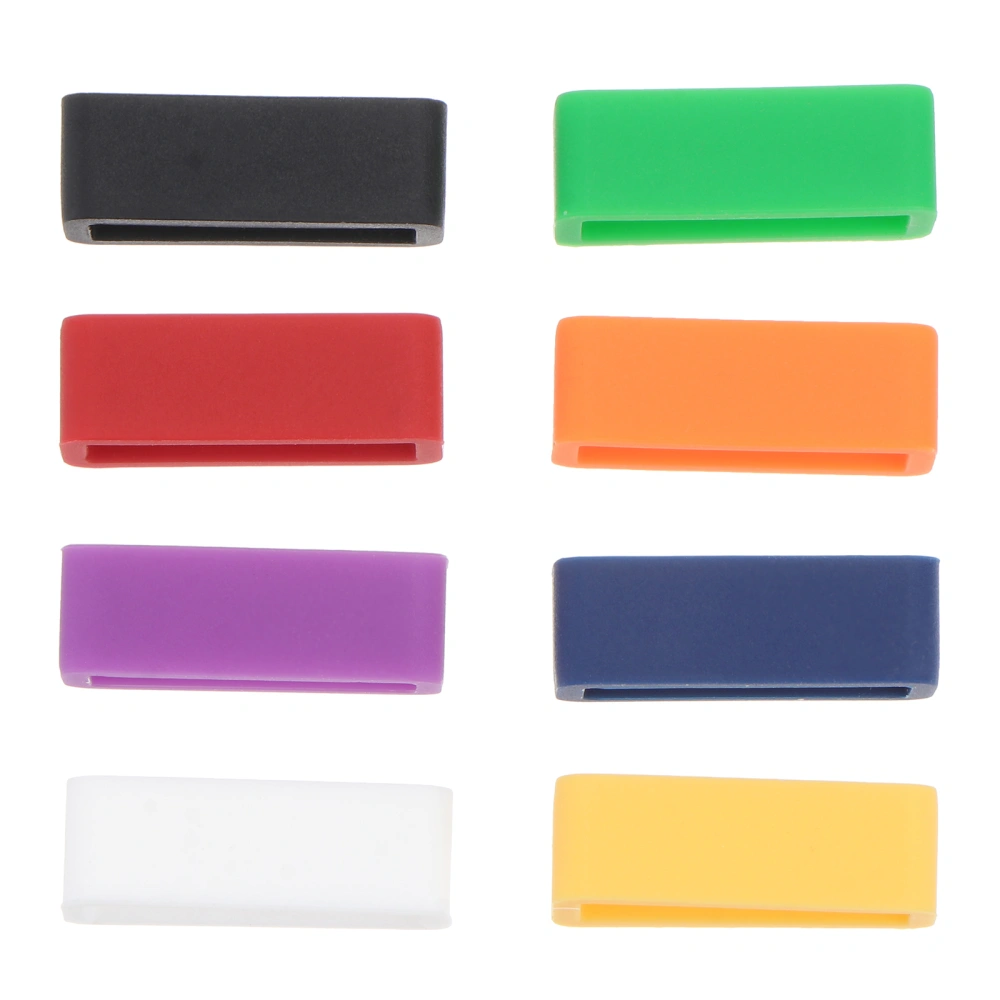 8pcs Silicon Watchband Ring Buckle Anti-Fall Watchband Accessories Practical Watchband Ring Loop - (White + Yellow + Red + Purple + Green + Blue + Black + Orange)