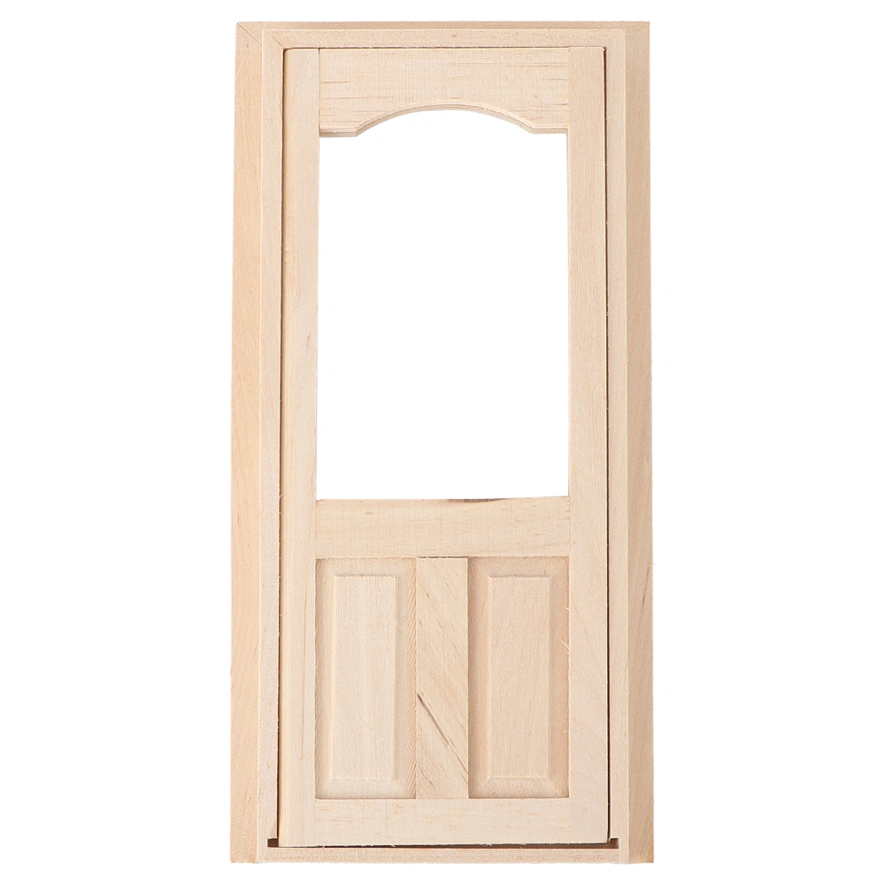 1 Set Mini House DIY Solid Wood Door with Line Strip Blank Wooden Door (Khaki)