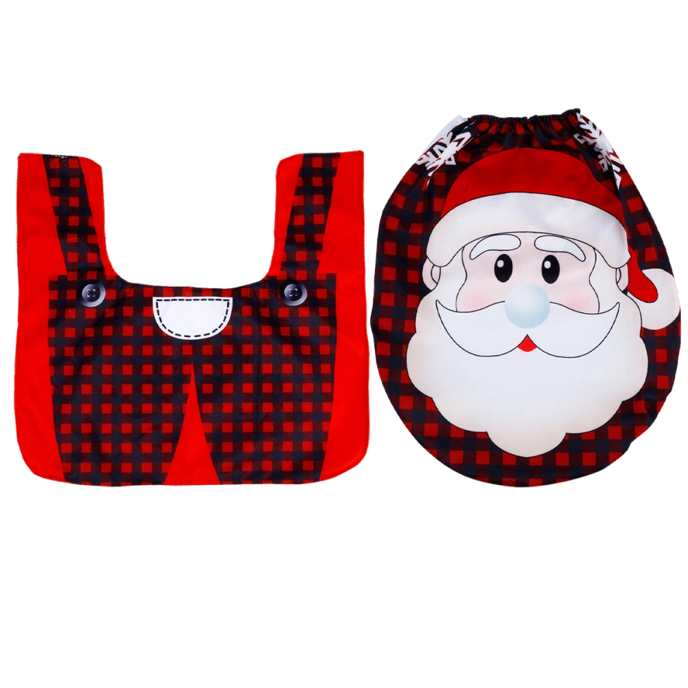 1 Set of Christmas Pattern Toilet Mat Toilet Seat Lid Cover for Bathroom