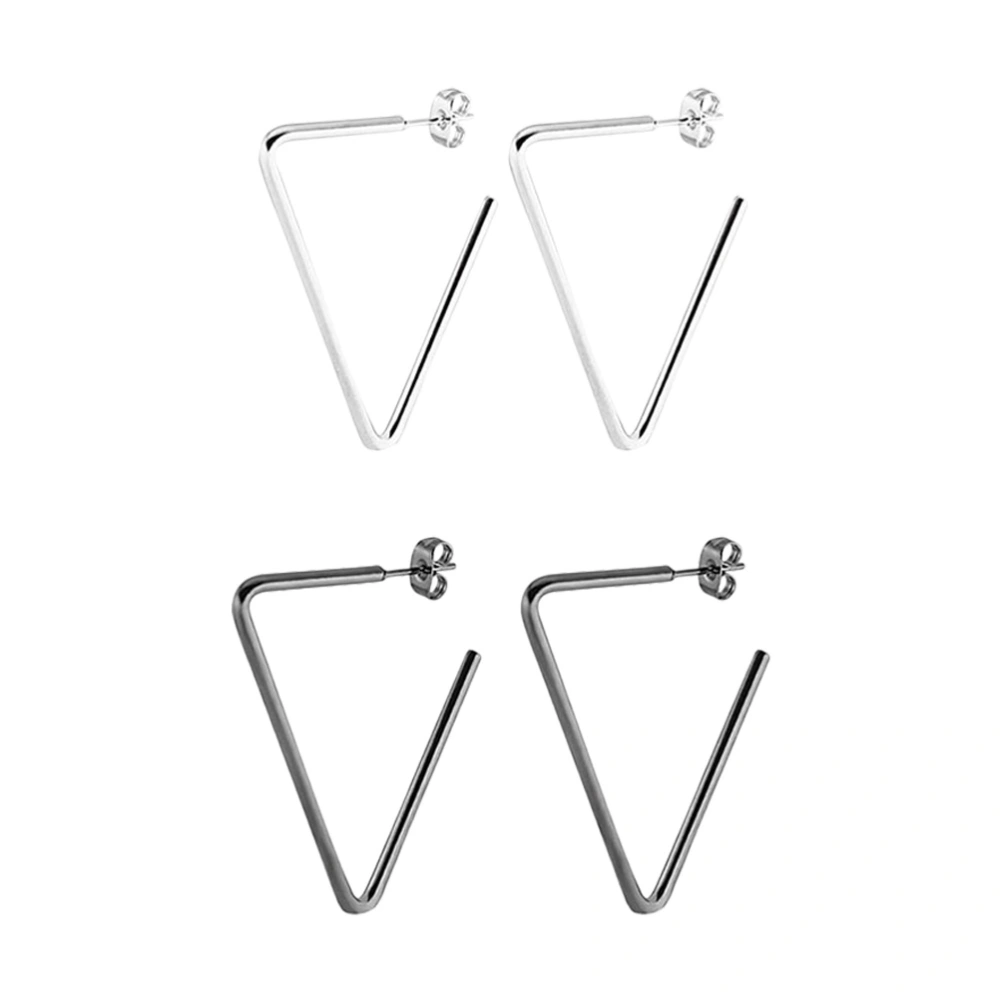 4pcs Triangle Decor Ear Stud Beautiful Titanium Steel Eardrop Earrings for Women Mother Friend Lover (Black, White, Each Color Has 1 Pair)