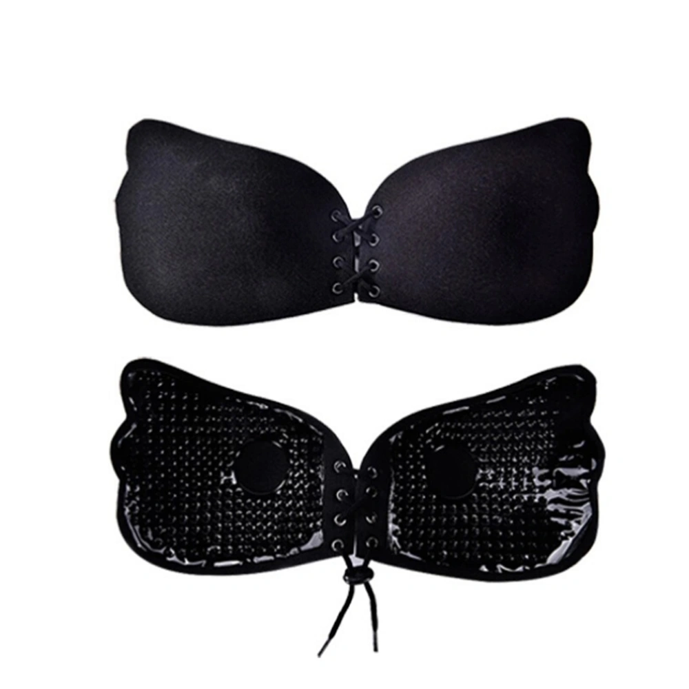 Summer Sexy Push up Drawstring Bra Cup C Silicone Self Adhesive Invisible Bra (Black)