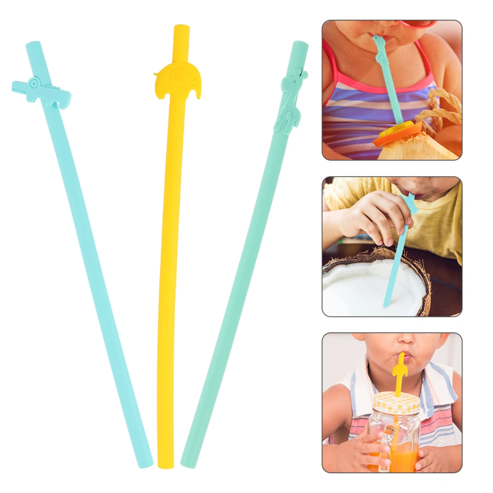 3PCS Baby Bowl Straws Baby Drinking Use Silicone Straw Kids Straw