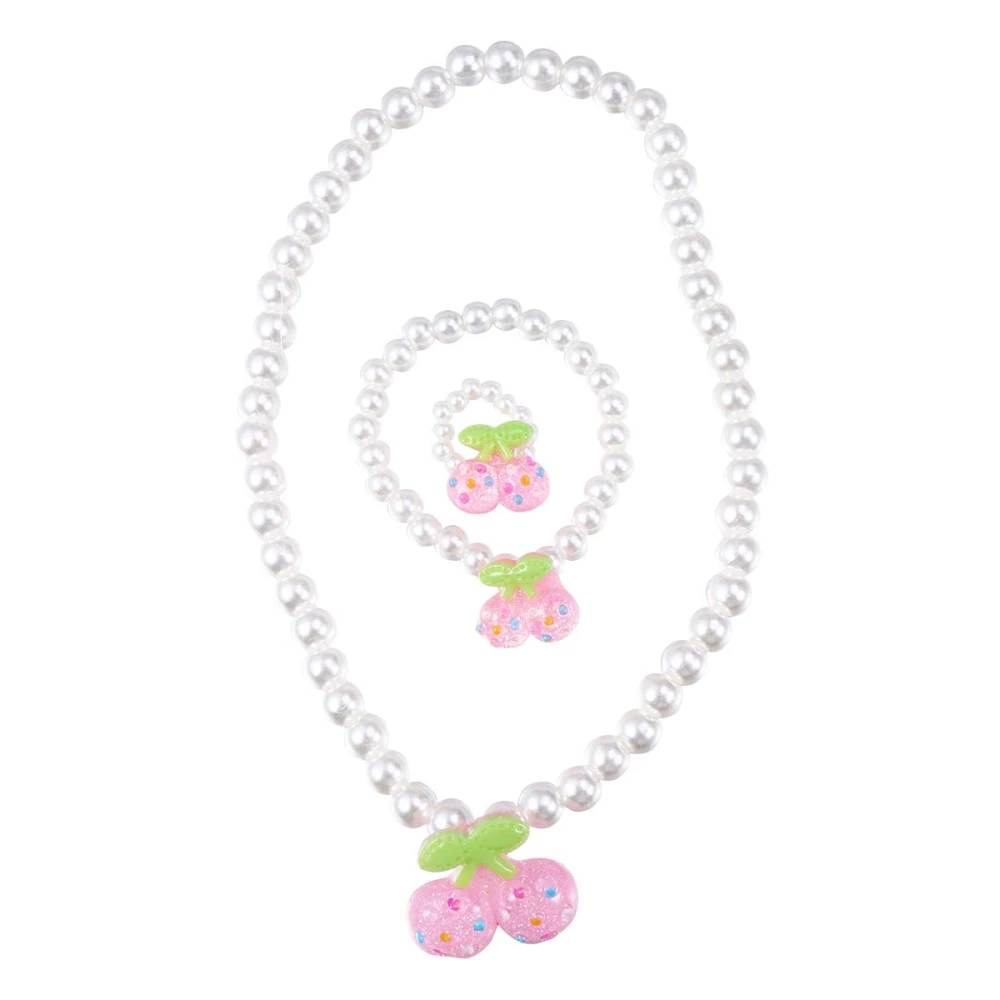 3pcs Kid's Jewelry Necklace Imitation Pearls Cherry Pendant Necklace (White)