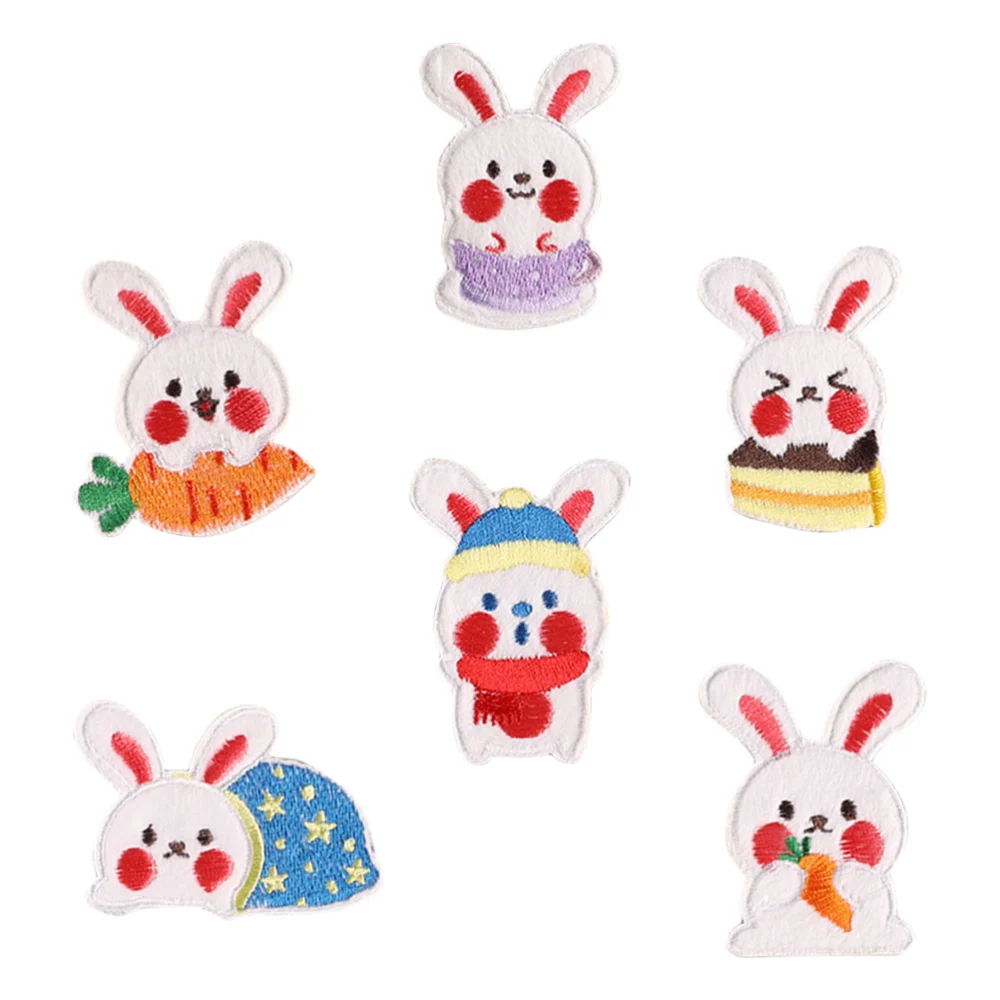 6 Pcs Rabbit Shape Embroidered Sewing Patches Clothing Patches Repairing Patches