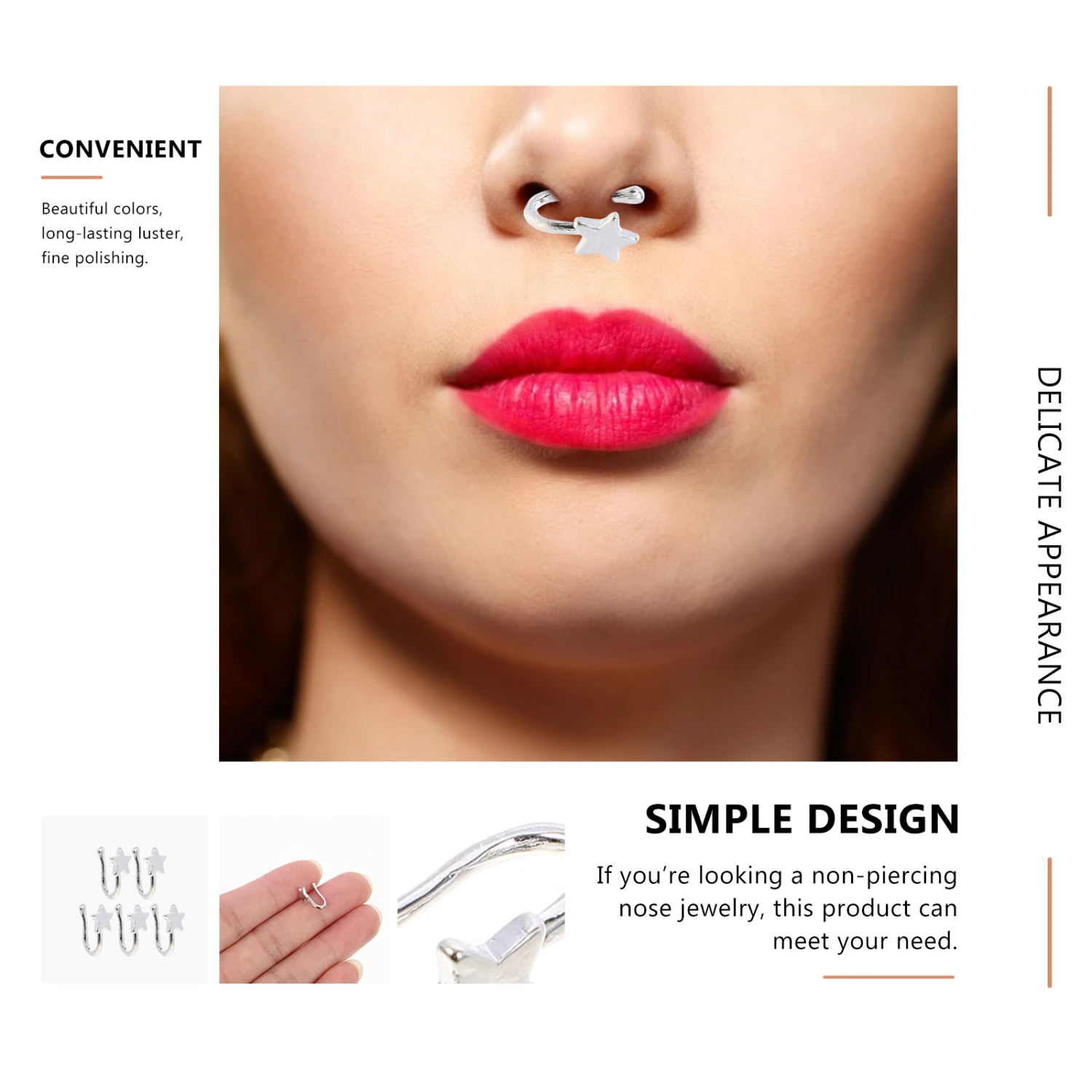 5pcs Star Nose Ring No Piercing Nose Clip Alloy Nose Cuff Fashion Nose Jewelry