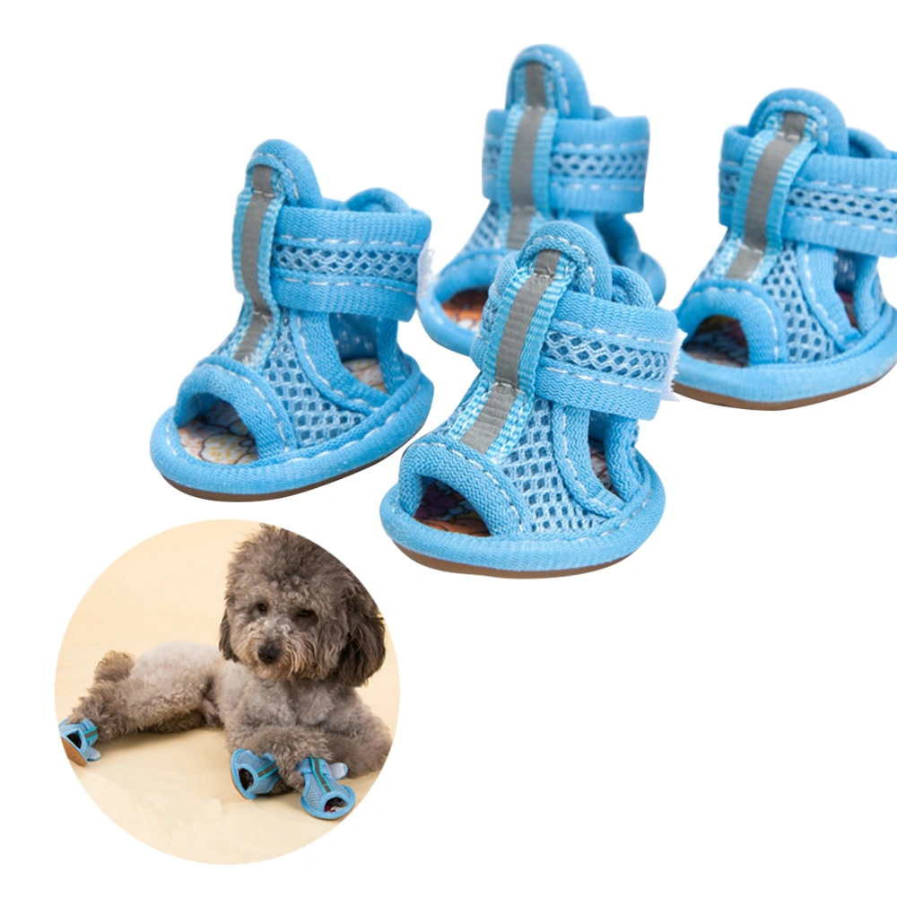 4pcs Summer Breathable Pets Dog Boots Mesh Sandals Dog Shoes Anti-slip Sneakers Pet Supplies (Blue) - Size 5