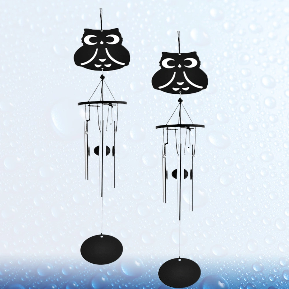 2pcs Owl Wind Chime Hanging Wind Bell Household Pendant Creative Gift for Home Garden Hallway (Black)