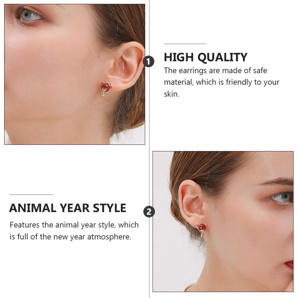 1 Pair Elegant Earring Alloy Ear Studs Women Animal Year Style Ear Decor