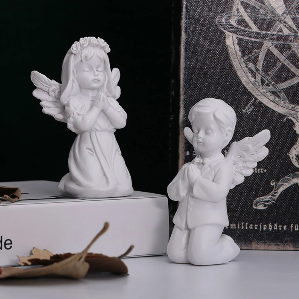 2pcs Resin Angel Figurines Angel Adorns Decorative Angel Decors Angel Statues