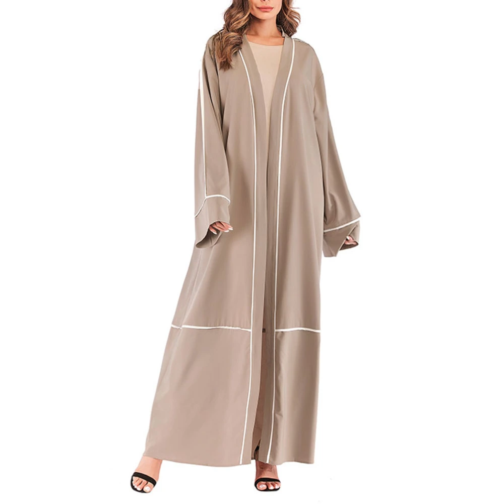 1PC Women Long Sleeve Outwear Dubai Kaftan Muslim Gown Abaya Middle Eastern Maxi Robe - Size XXL (Khaki)