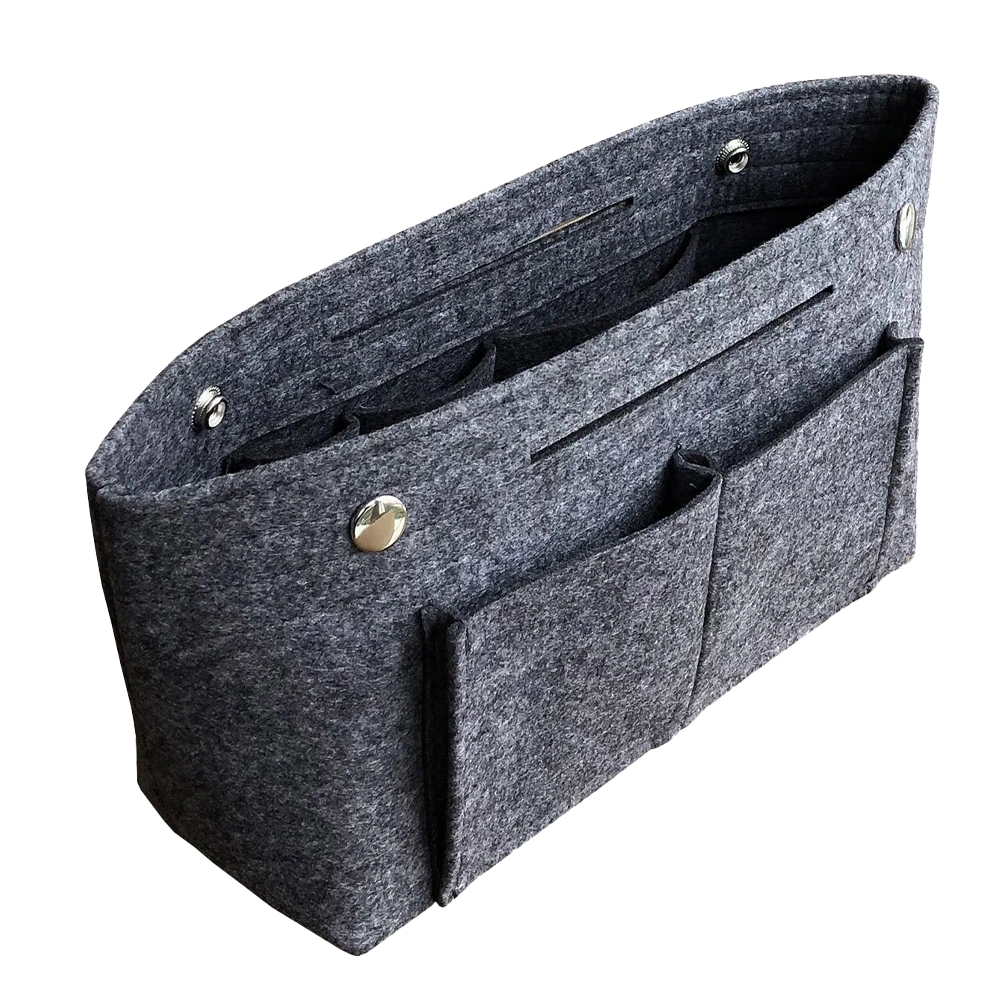 1PC Multifunctional Felt Storage Bag Handbag Inner Pouch Insert Bag Cosmetics Bag - Size L (Grey)
