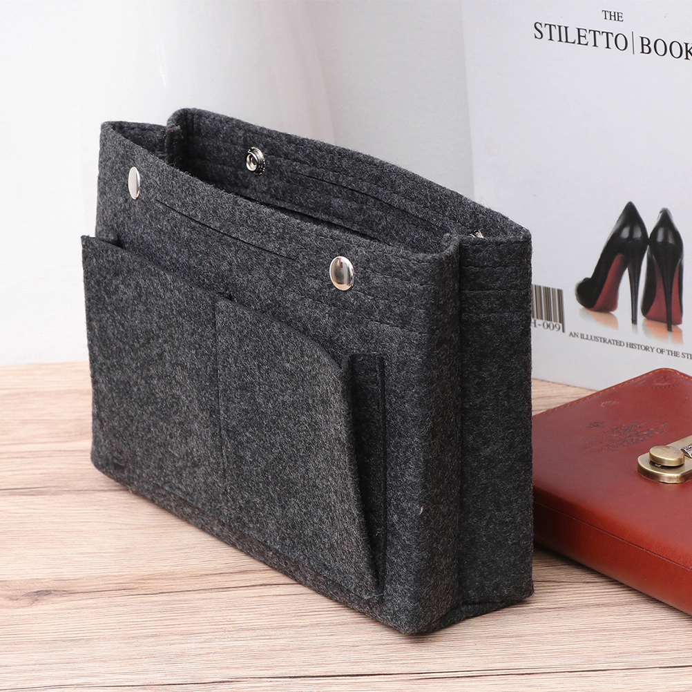 1PC Multifunctional Felt Storage Bag Handbag Inner Pouch Insert Bag Cosmetics Bag - Size L (Grey)