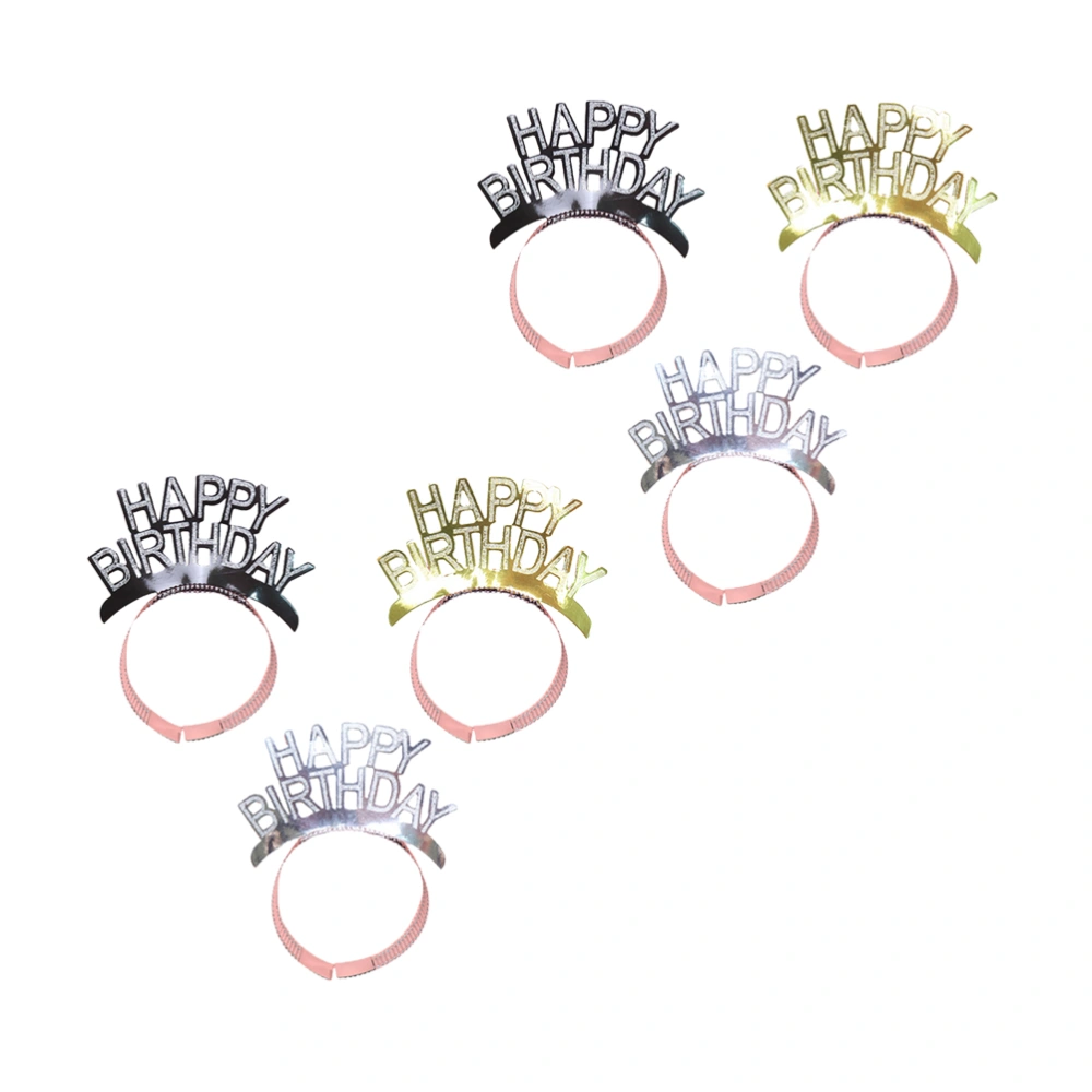 6pcs Hats Elastic Hair Hoops Children Headband Party Hats Kids Birthday Party Supplies (Silver Golden Black for Each 2Pcs)