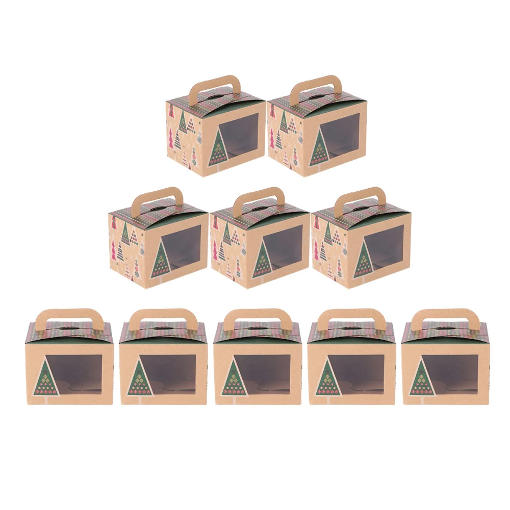 10Pcs Christmas Handy Candy Cake Wrapping Boxes Kraft Paper Cupcake Packing Box