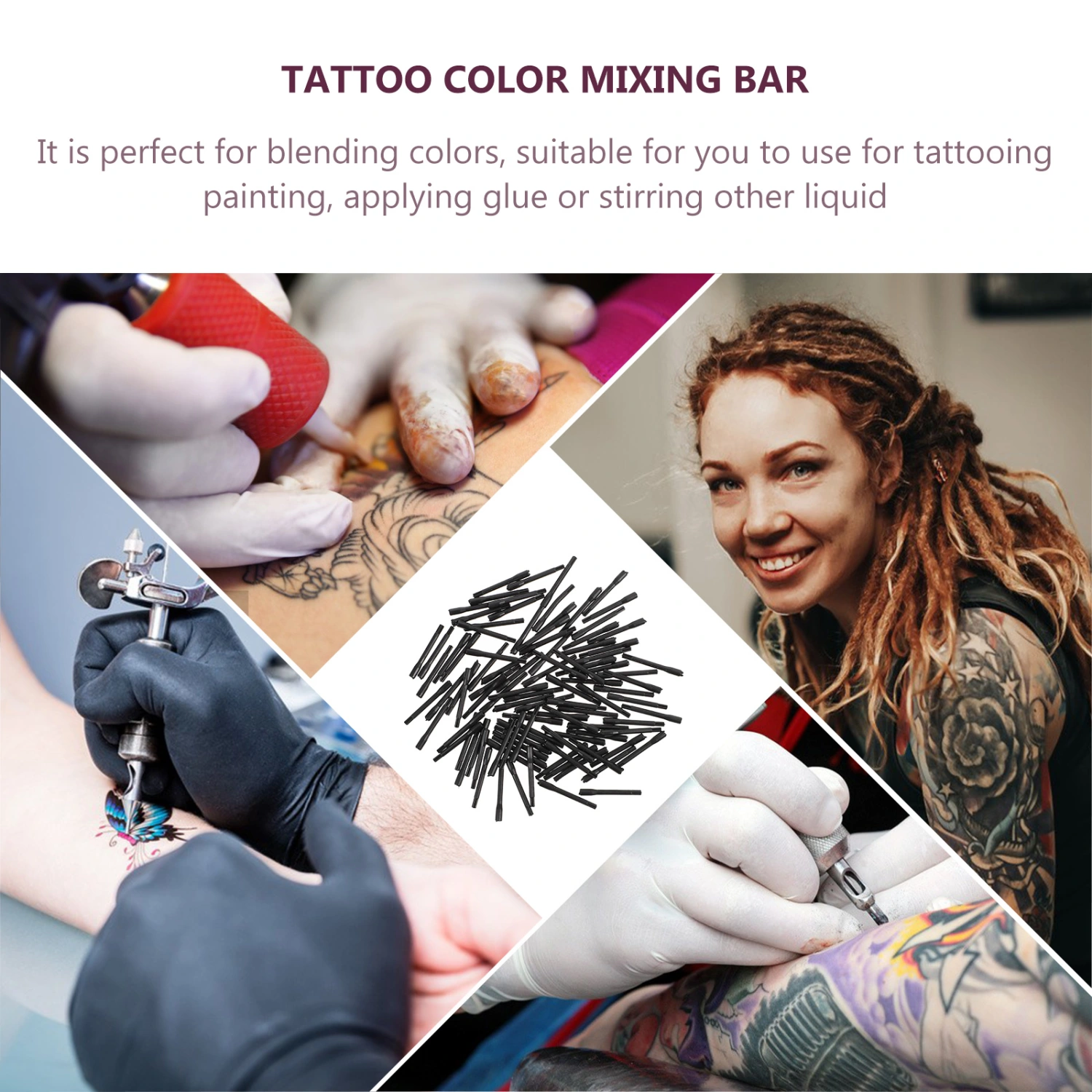 100Pcs Disposable Tattooing Ink Stirring Sticks Plastic Pigment Agitators Black
