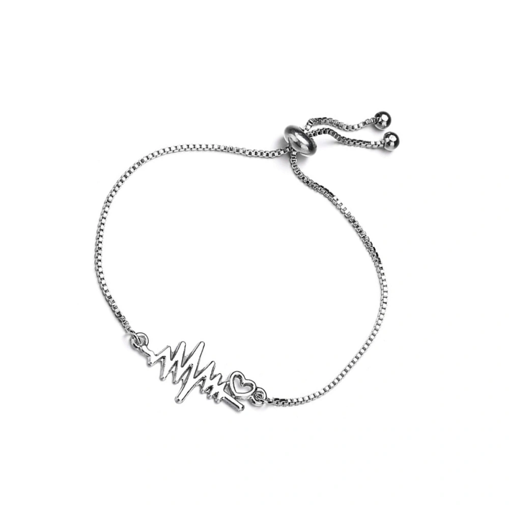 Unique Metal Heartbeat Frequency Bracelet Women Adjustable Charm Bracelet Fashion Jewelry (Silver)