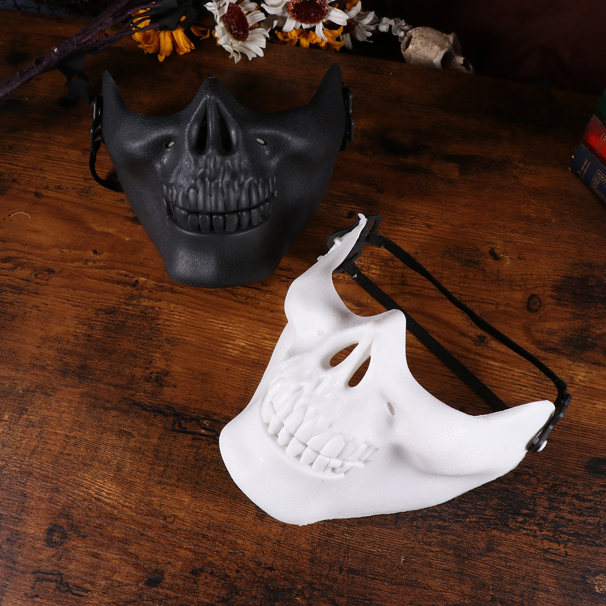 2 Pcs Skeleton Mask Full Face Mask Skull Shaped Face Protector Halloween Mask for Cosplay Masquerade Party (Black and White)