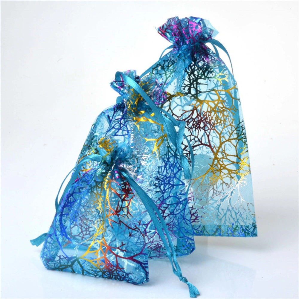 100 Pcs Yarn Coral Grain Drawstring Bags Candy Bags Cookie Snack Gift Bag Jewelry Container Bag Blue, 7x9cm)