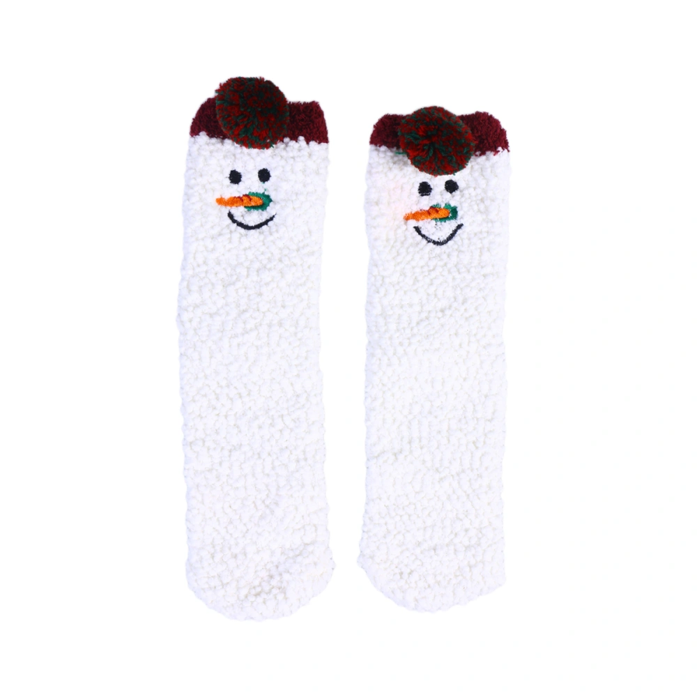 Christmas Gift 3D Design Fluffy Coral Thick Warm Socks For Women Towel Floor/ Sleeping Sock (Snowman)