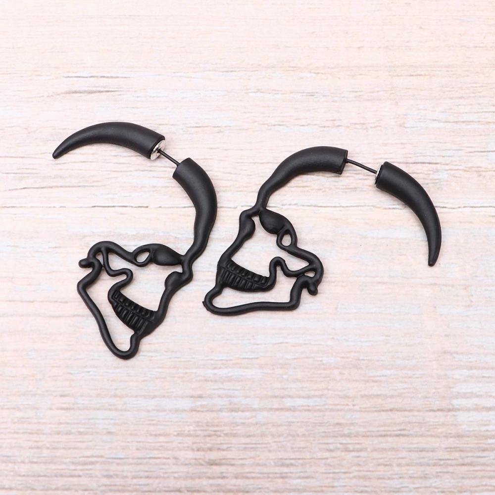 1 Pair Black Skeleton Earrings Hollow Out Stud Earrings Skull Earbobs Jewelry Dangler Decor