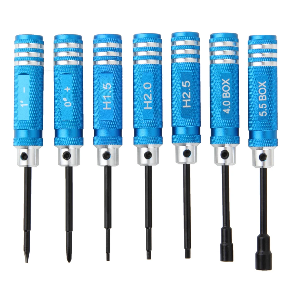 7pcs Metal Hexagonal Hex Screw Driver Screwdrivers Tools Kit 1.5mm-5.5mm for RC Helicopter Plane Car (Blue)