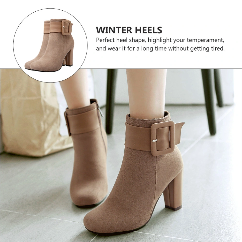 Chic Women Pointed High Heel Chunky Heel Shoes Winter Fall Short Boots (Size 36)