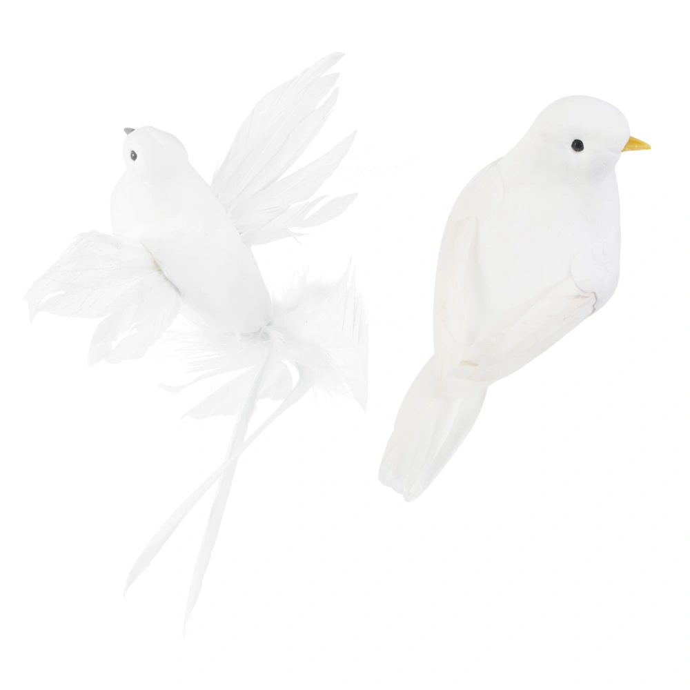 2Pcs Simulated Pigeon Ornament Lifelike Feather Bird Stage Art Craft White