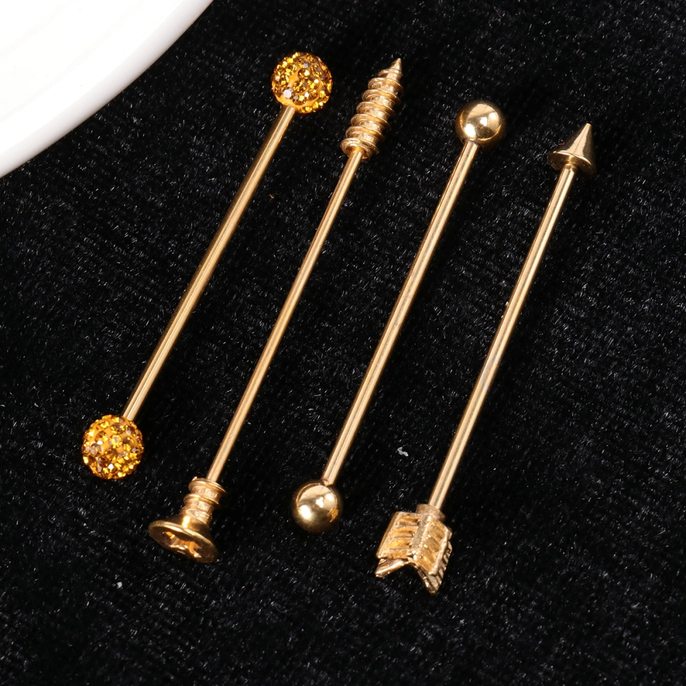 1 Set of Industrial Barbell Earrings Double Ear Holes Ear Stud Ear Cartilage Piercing Jewelry Golden