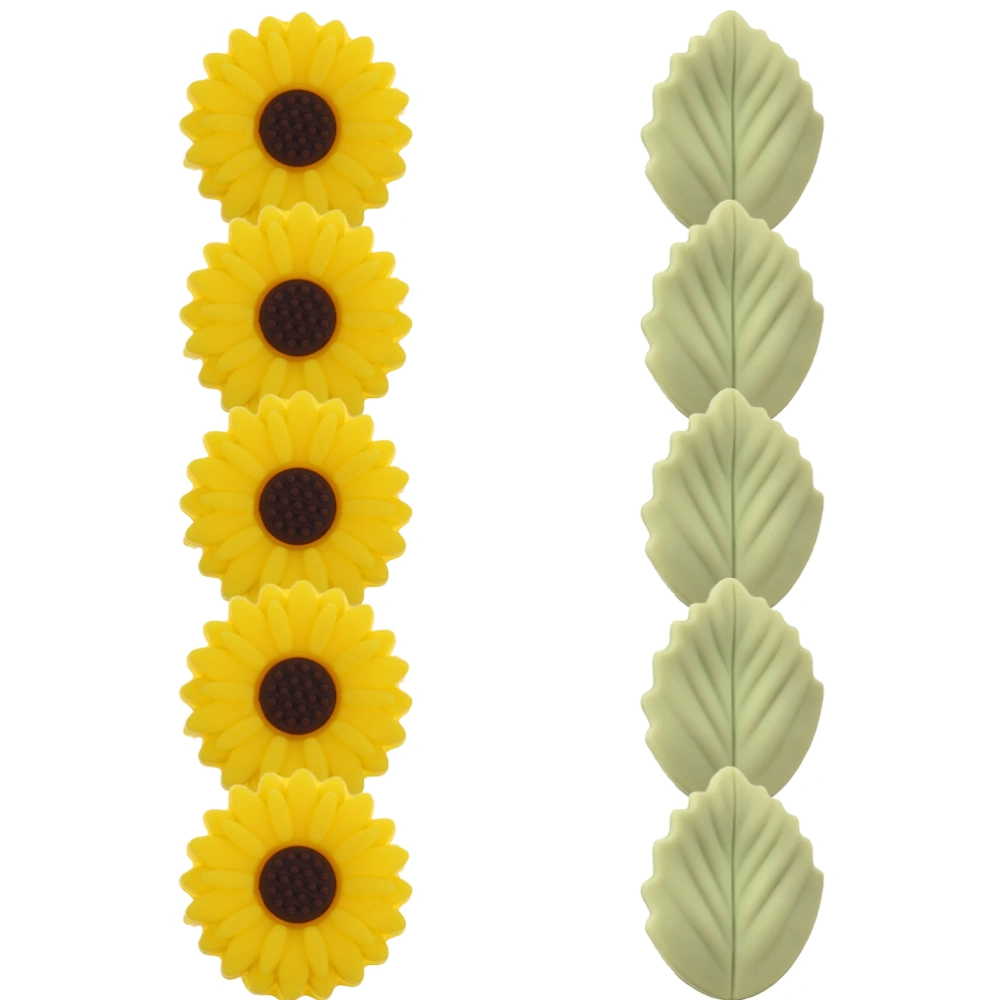 10Pcs Daisy Flower Beads Sunflower Silicone Beads DIY Leaf Bead Charms Garland Making Beads Charms