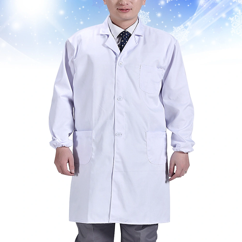 Doctor Work Clothes Dirty Proof Protective Clothing Nurse Doctor's Overall for Woman Man (White Long Sleeve Thin Pattern L)