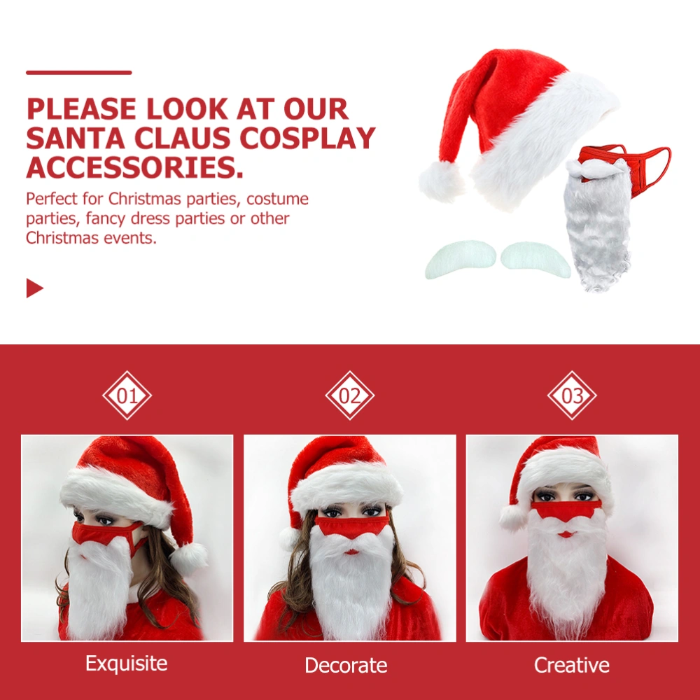 1 Set Christmas Santa Claus Cosplay Accessories Santa Hat Santa Beard Fake Eyebrow