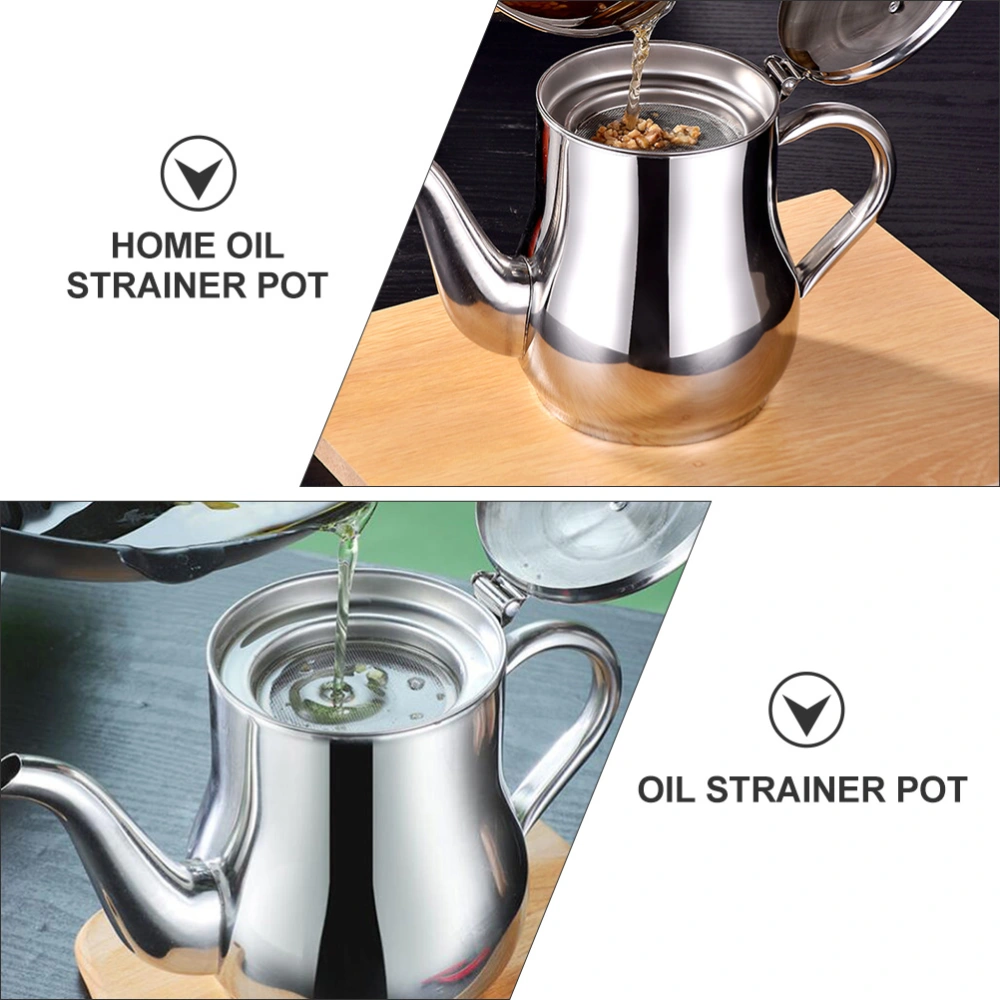 1pc Stainless Steel Oil Pot Oil Container with Filter Net for Home (Silver)