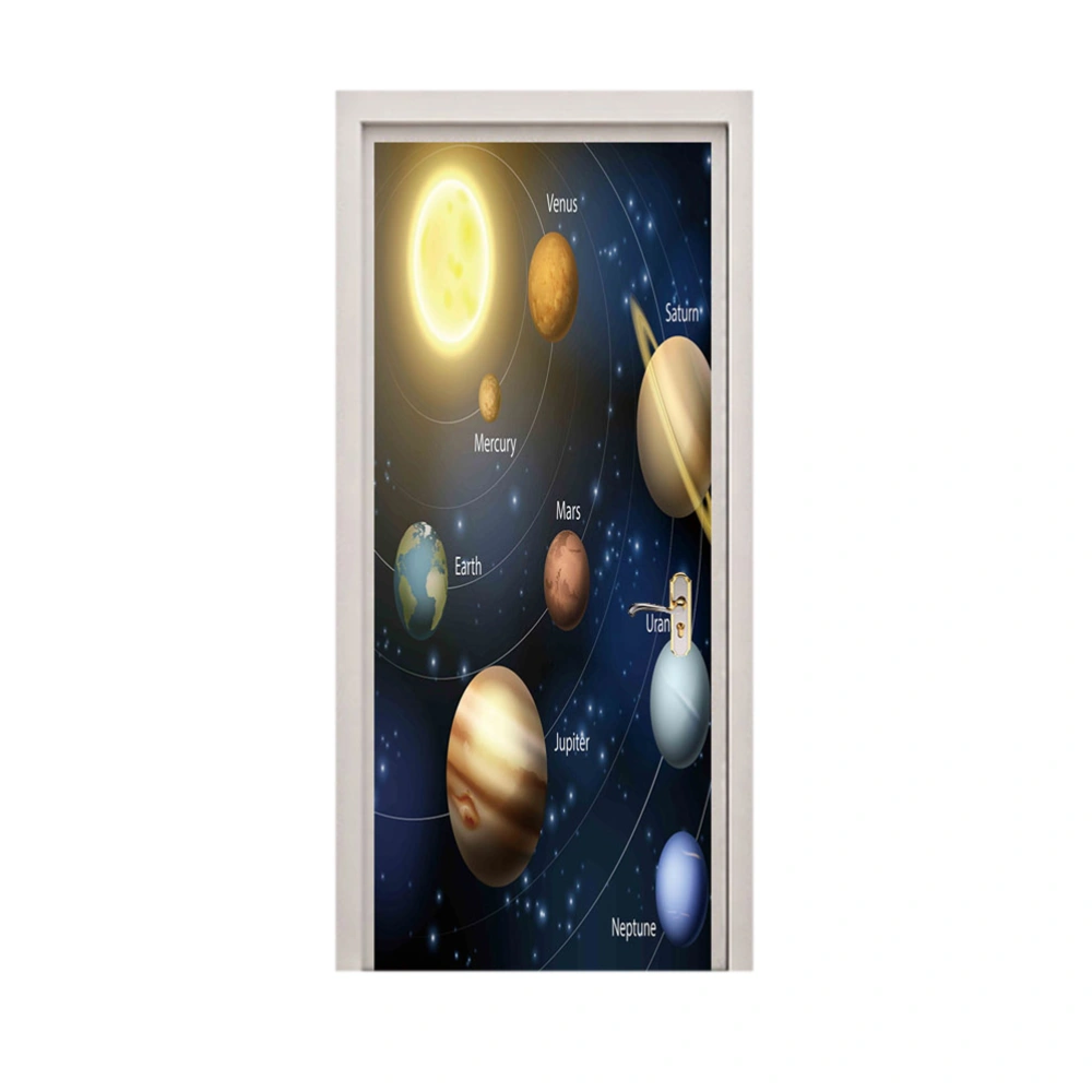 Creative Solar System Planet Door Stickers PVC Waterproof Self Adhesive Removable Door Mural Decals Home Decoration