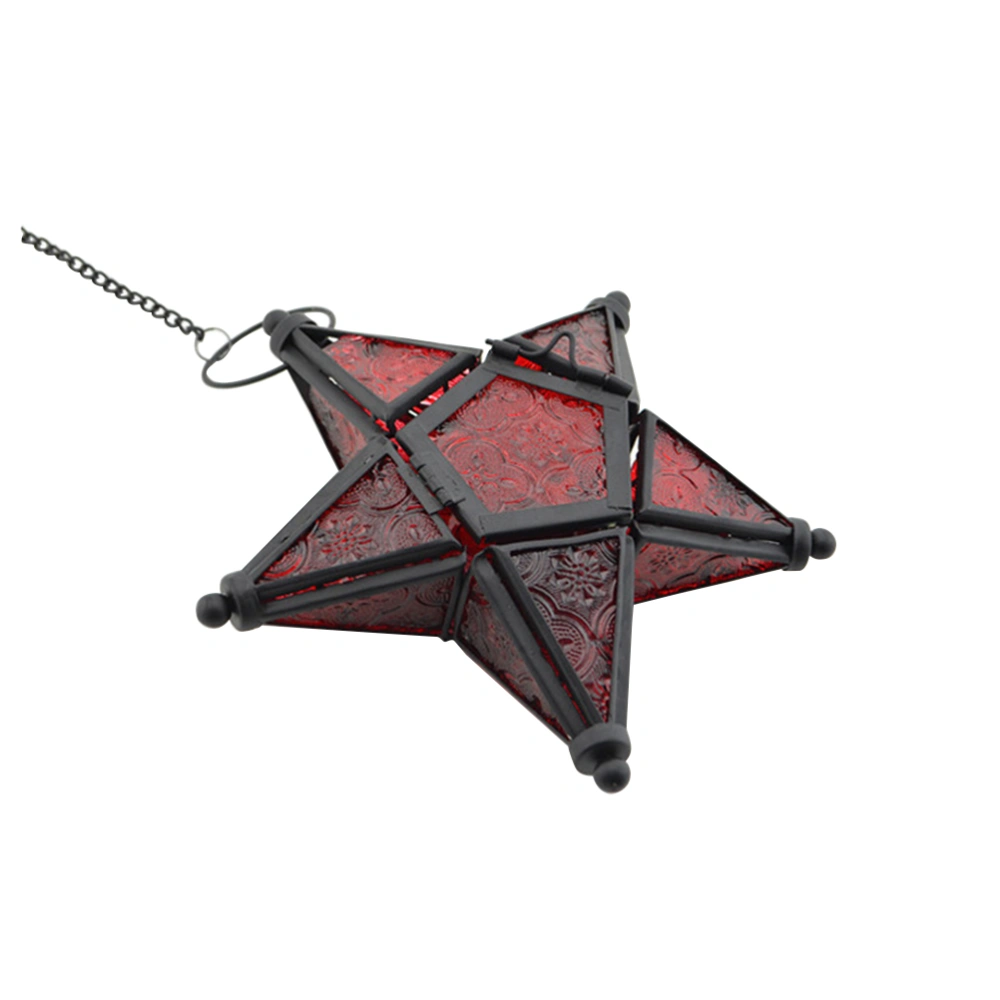 Hanging Star Pendant Light Candle Lantern Decorative Metal Pendant Lamp for Wedding Party Club Decoration (Red)