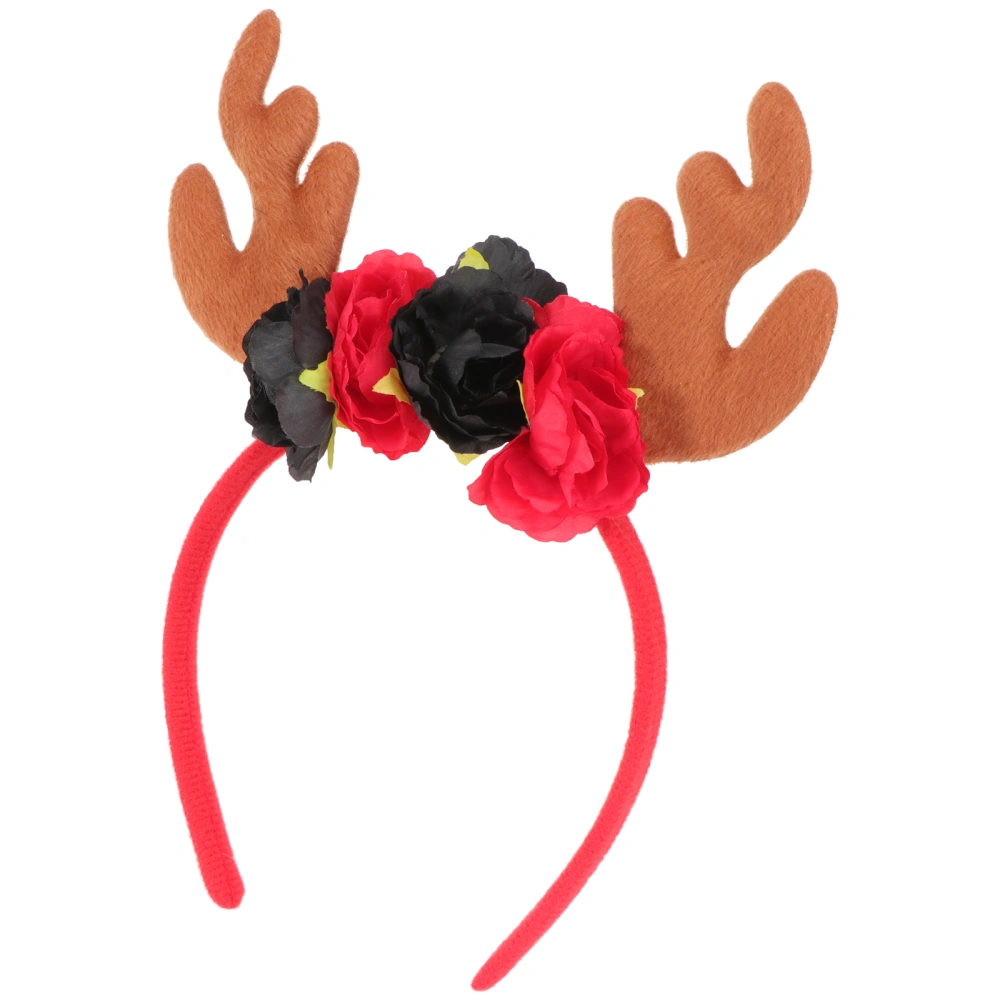 1Pc Christmas Antlers Rose Headband Xmas Hair Christmas Reindeer Headband