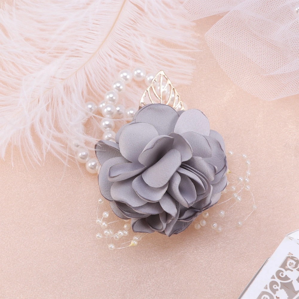 Light Grey Artificial Rose Wrist Corsage Beautiful Lifelike Wrist Wreath Pearl Hand Flower for Bridesmaid Bride Wedding Porm Party Decor