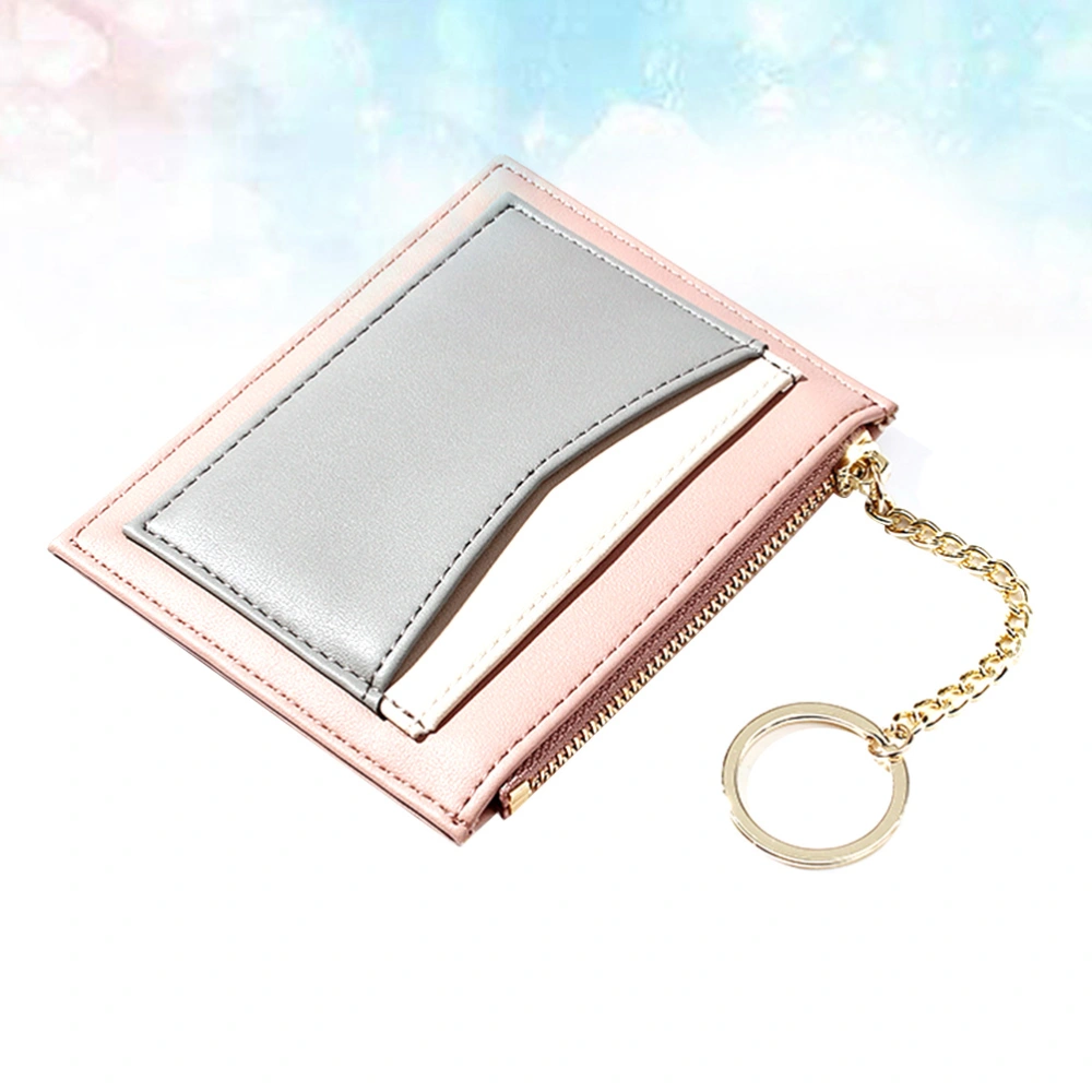 1pc Fashion Samll Wallet Zipper Wallet PU Leather Splice Multi Holder Blocking Wallet for Women (Pink)