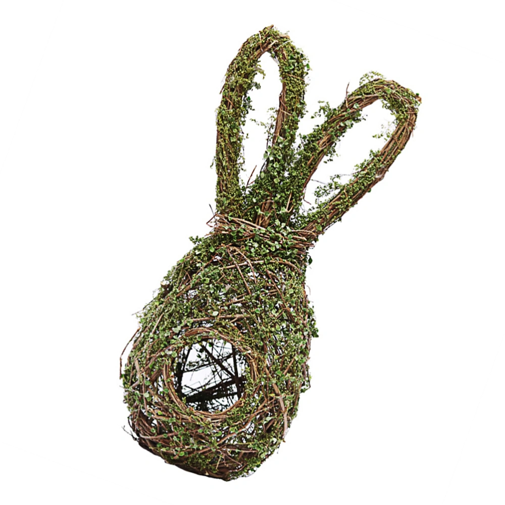 1PC Hanging Bird Nest Rattan-woven Nest Rabbit Shape Bird Shed (Dark Green)