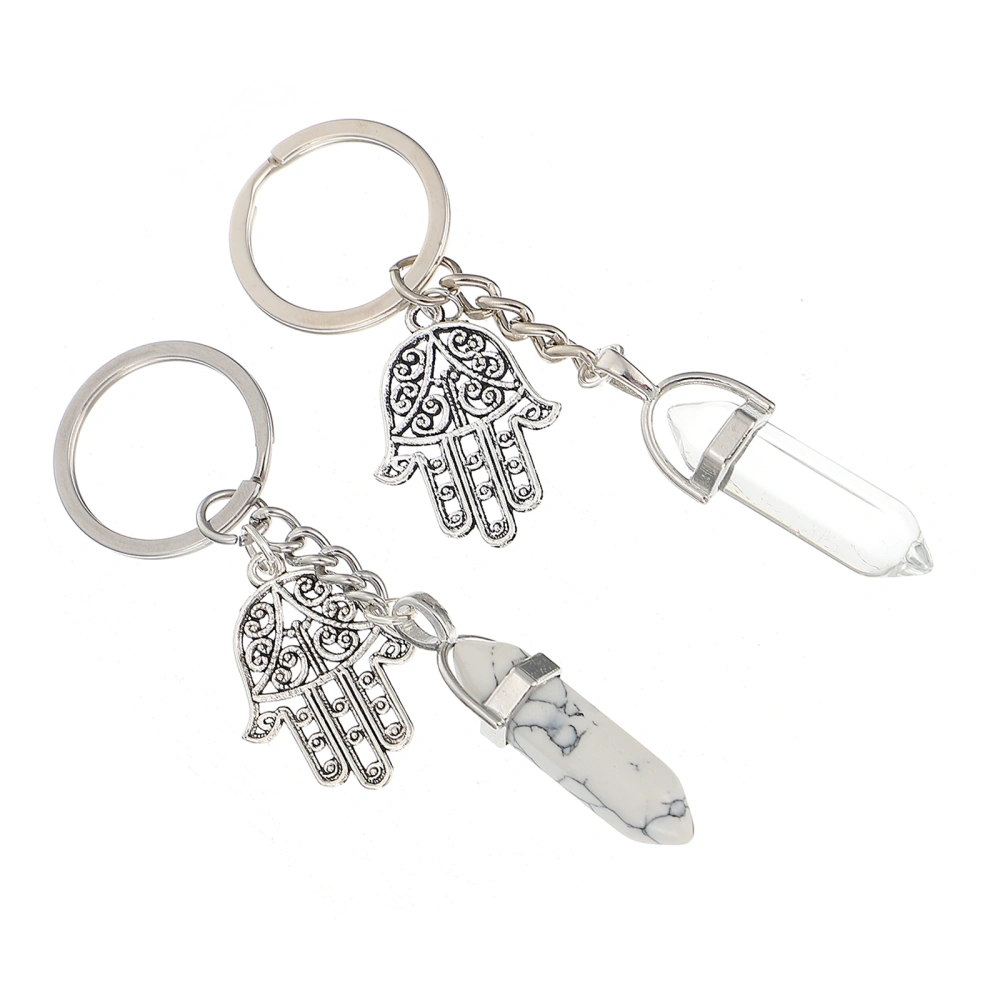 2Pcs Natural Stone Keychain Pendant Unique Hexagon Pointed Hanging Ornaments