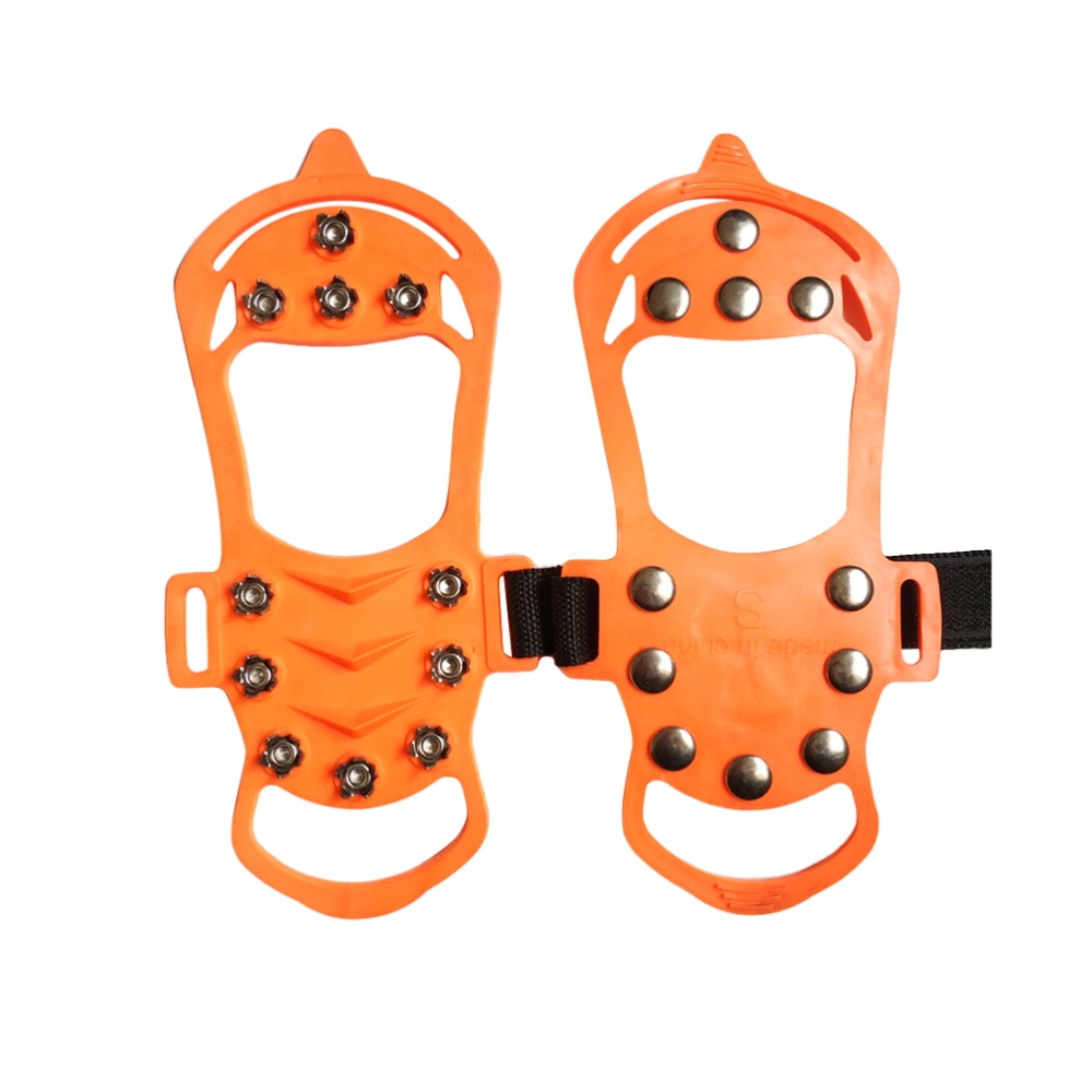 1 Pair of 11 Teeth Non Snow Shoe Spikes Ice Grips Cleats Protective Shoes Cover Crampons for Outdoor Climbing Size L Orange