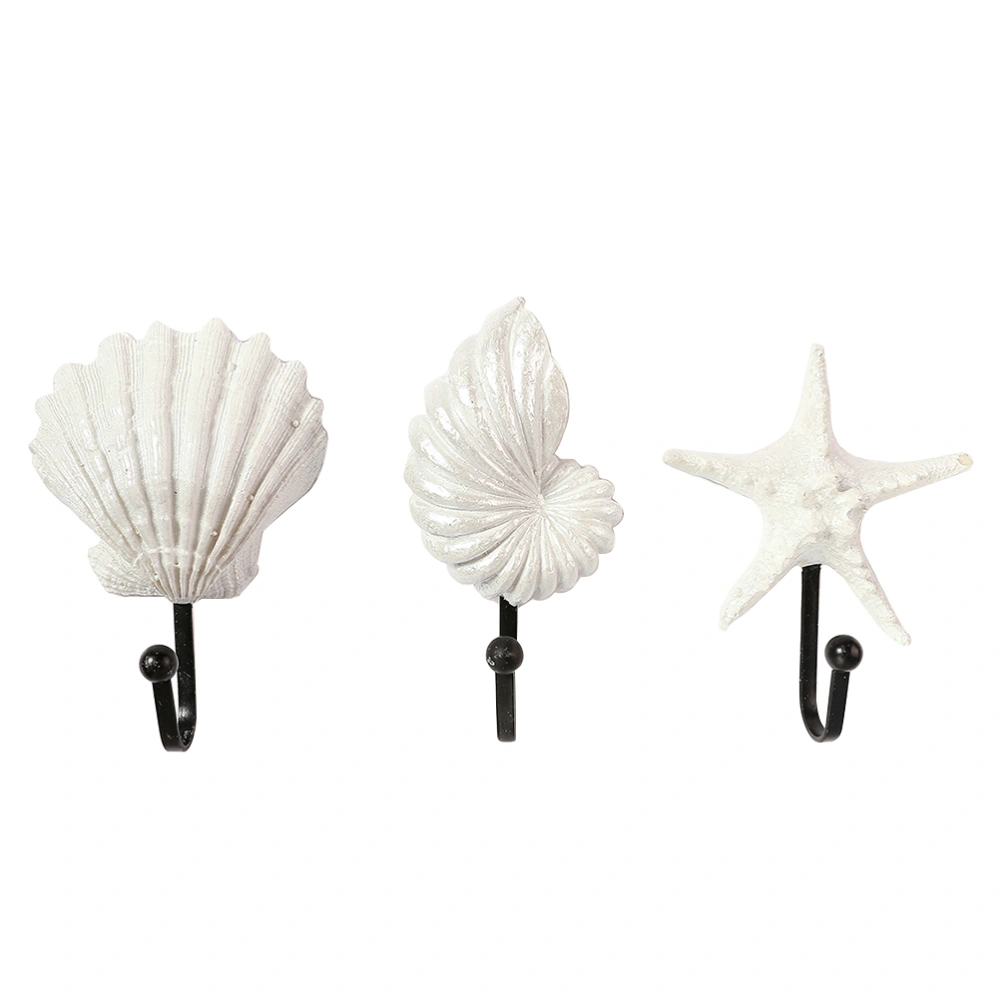 3pcs Sea Star Seashell Conch Hooks Decorative Wall Hooks for Hanging Clothes Towels Coats